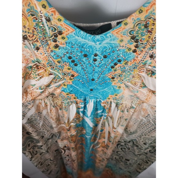 Apt 9 Women Sz L Empire Sleeveless Floral Studded Neckline A Line Flowing Dress - Picture 4 of 16